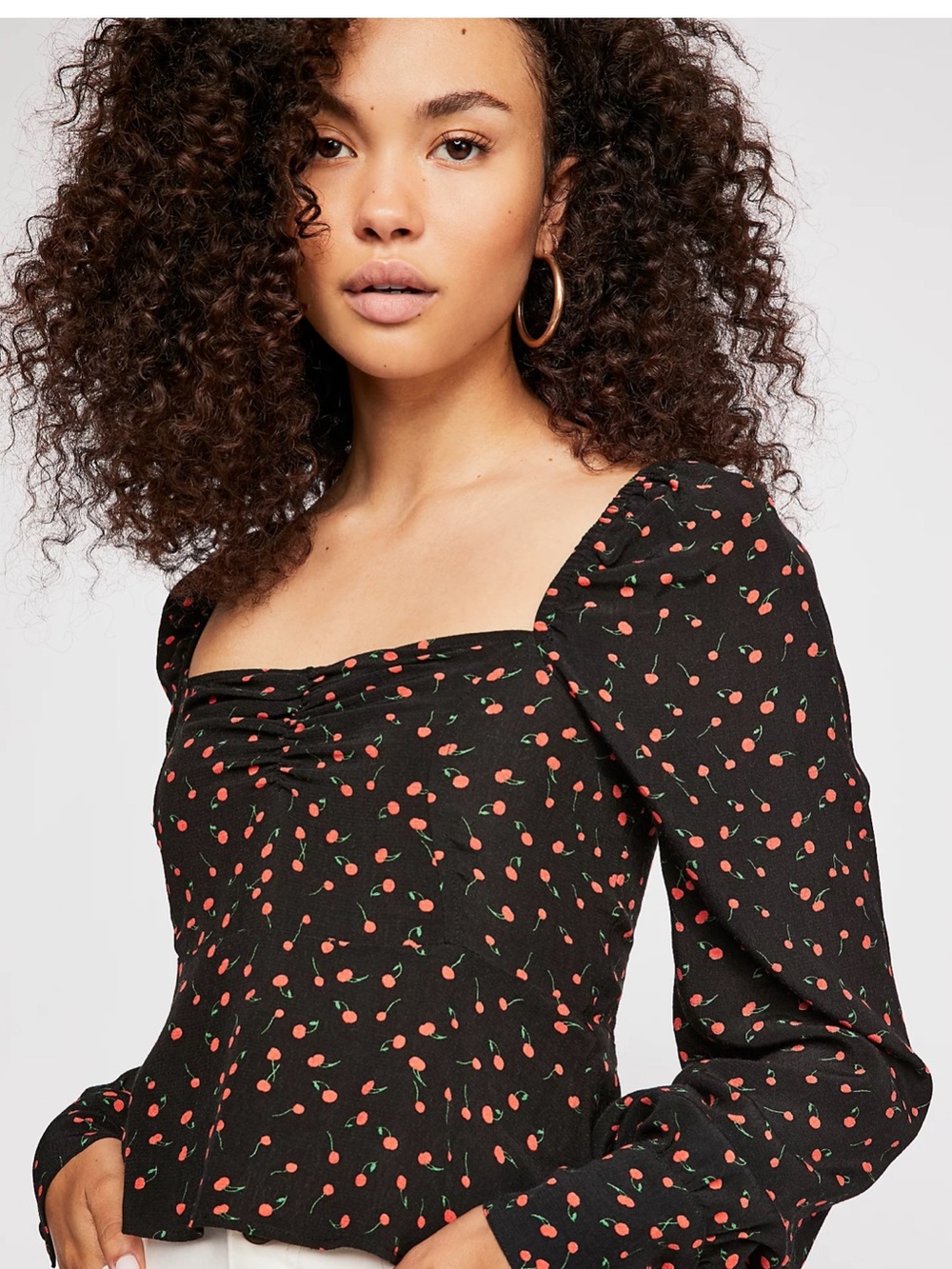 Free People Julia Sweetheart Top Black Cherry-Print Square Neck sz M